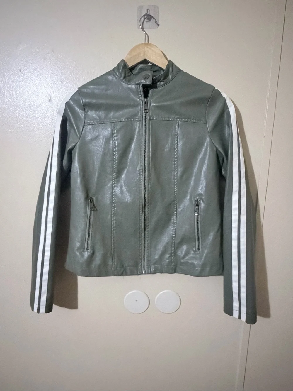 Motel Rocks Olive Green Faux Leather Jacket - Picture 8 of 12